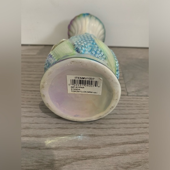 Vintage Rare Blue Opalescent iridescent pearescent Lusterware Floral Vase - Picture 7 of 10